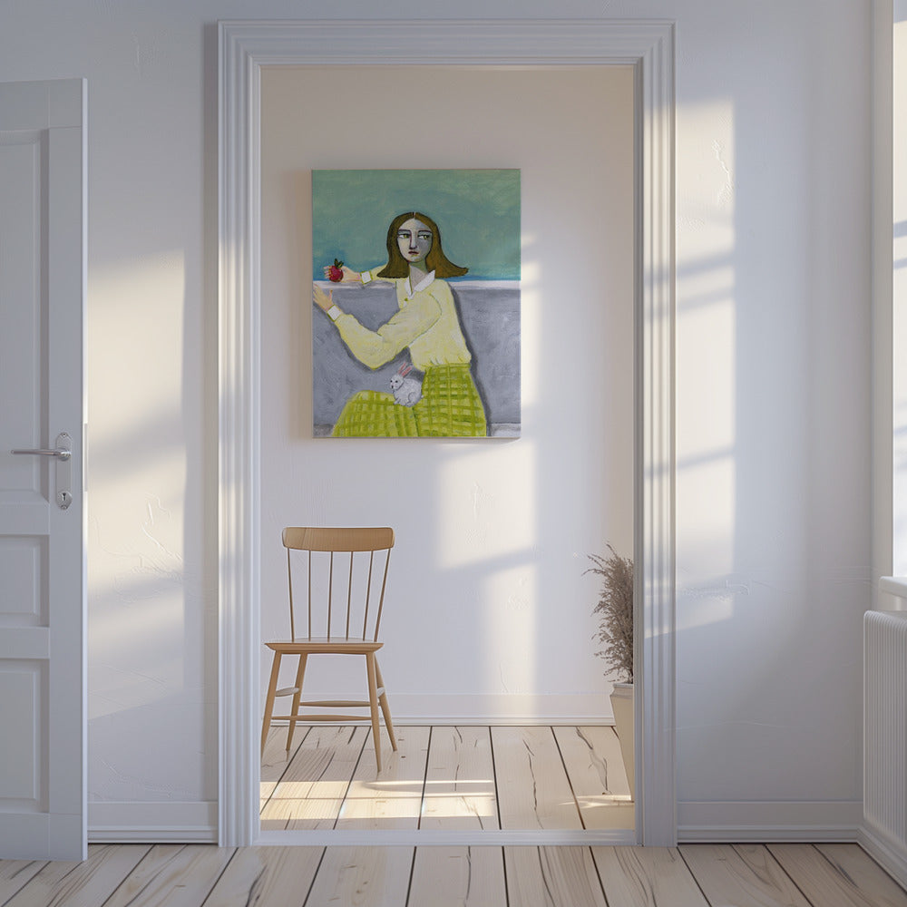 Sitzende Dame mit Kaninchen | Leinwand