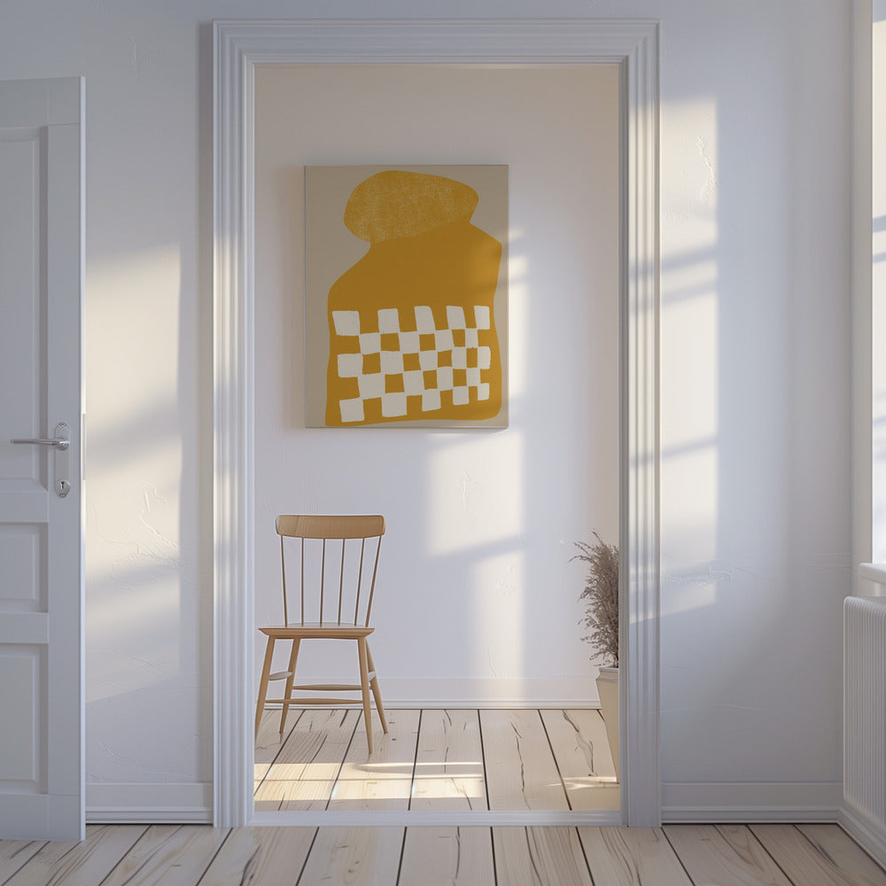Golden Checkered Form | Canvas