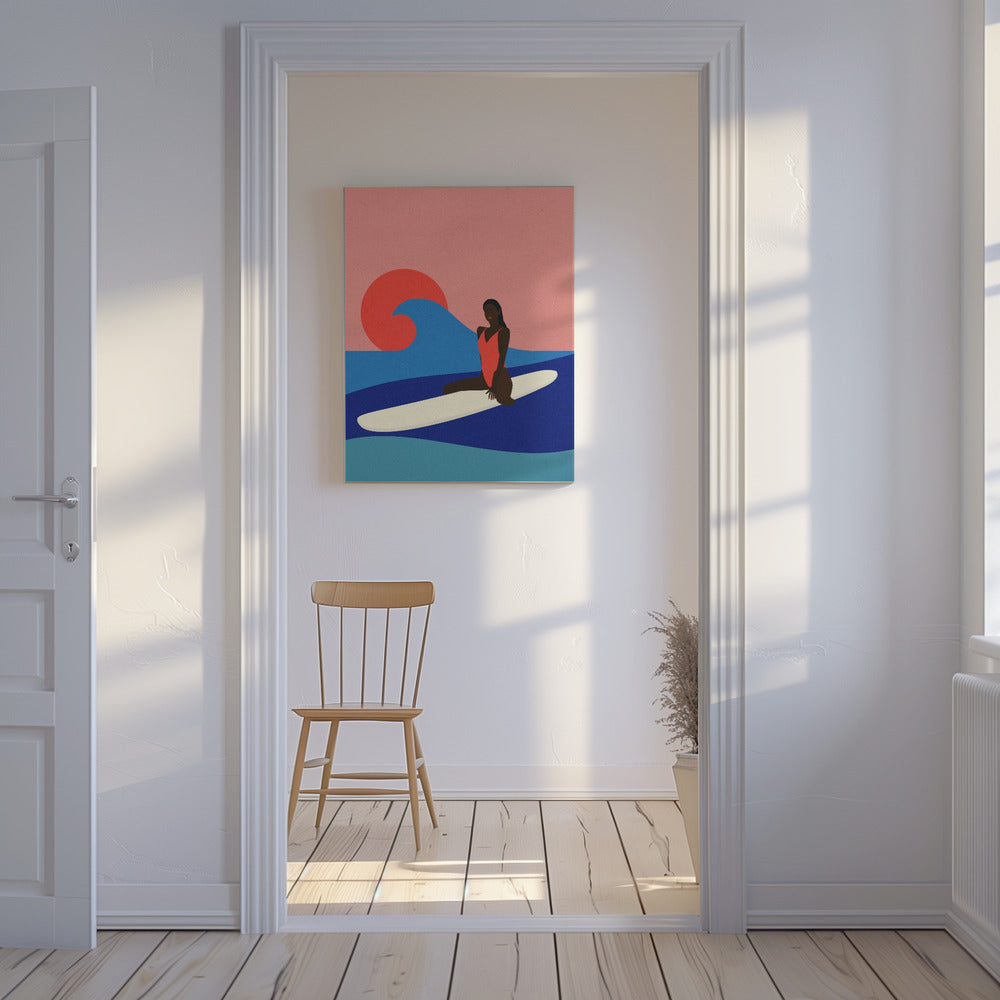 Mädchen auf einem Surfbrett | Leinwand