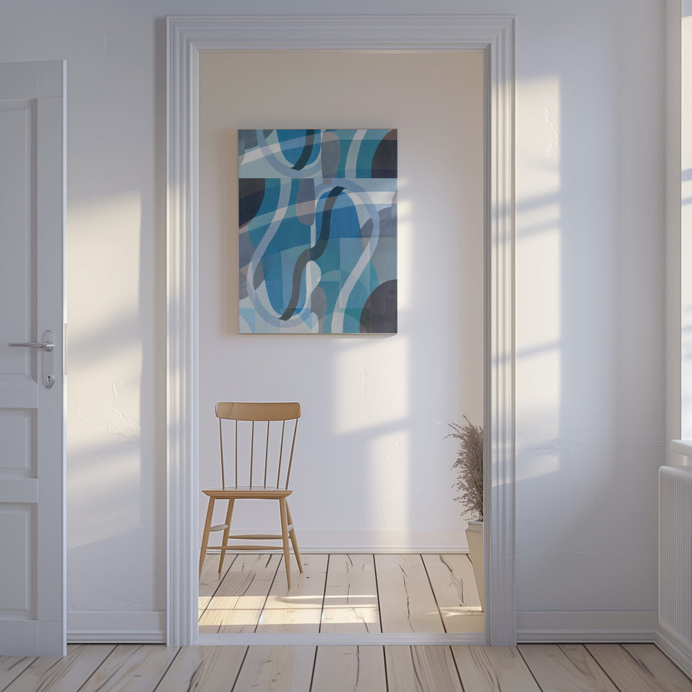 Abstrakte blaue und neutrale Swervy Shapes 2 | Leinwand