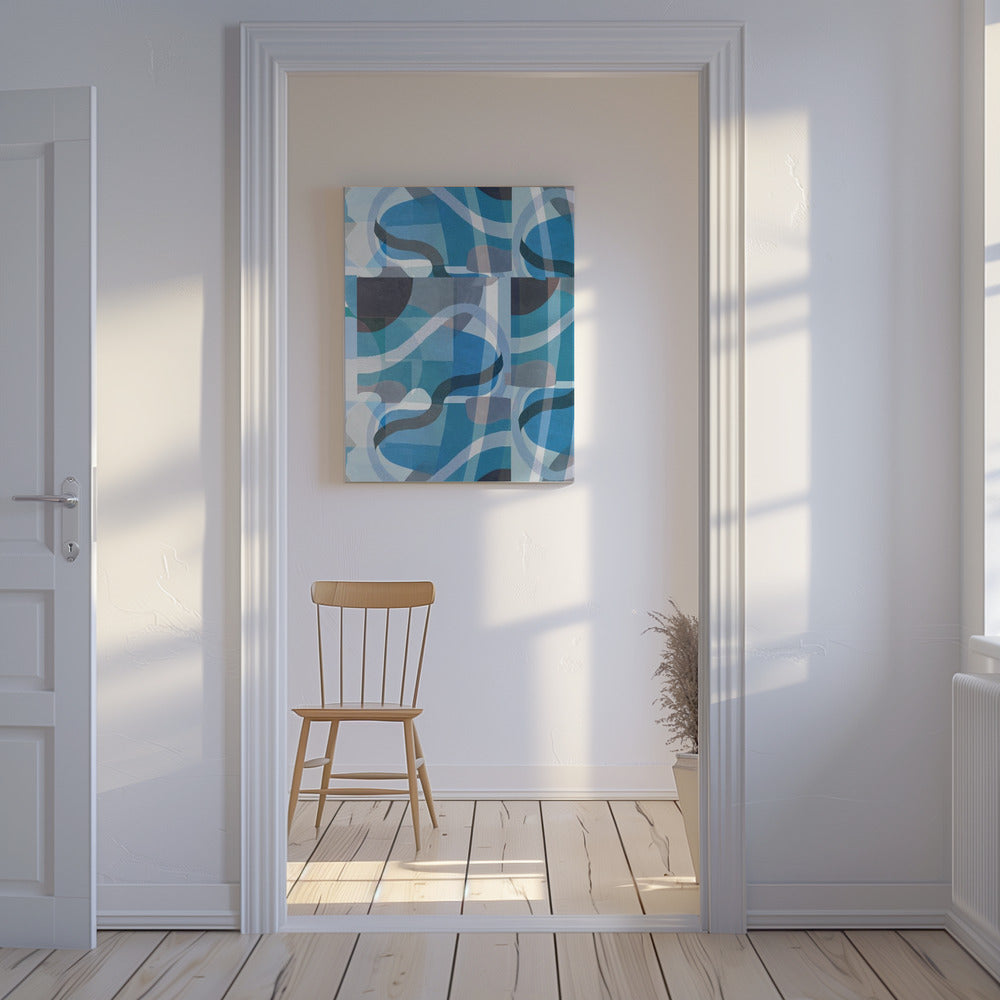 Abstrakte blaue und neutrale Swervy Shapes 3 | Leinwand