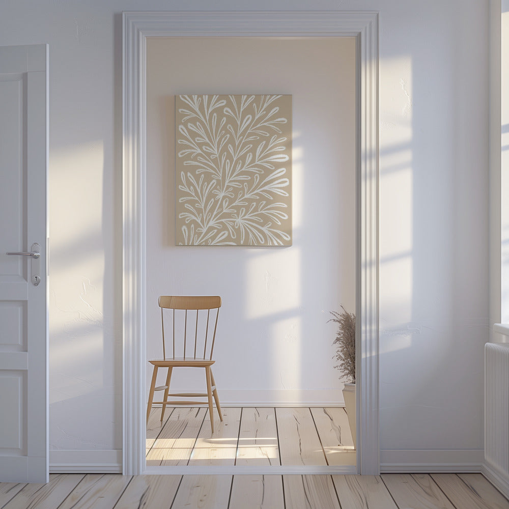 Beige Weiße Pflanze | Leinwand