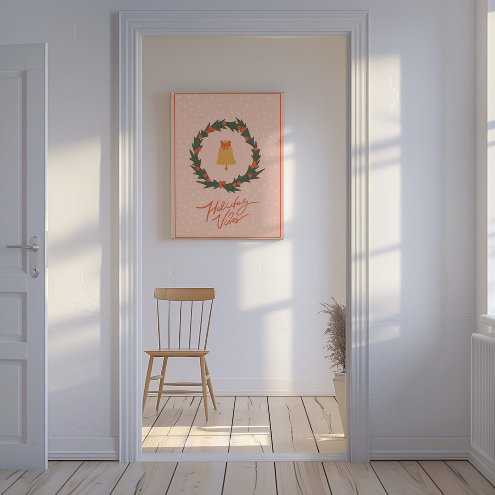 Christmas wreath with bell and bow | Canvas