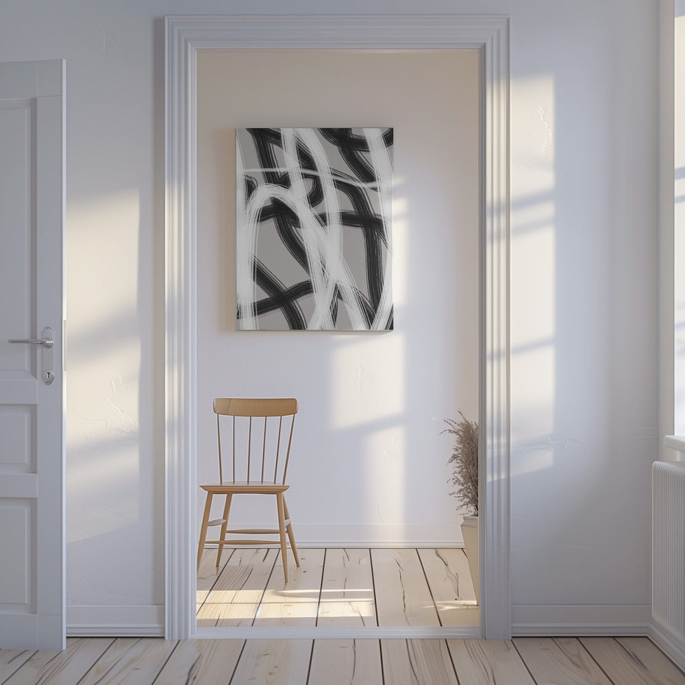 Schwarze und weiße Pinselstriche | Leinwand