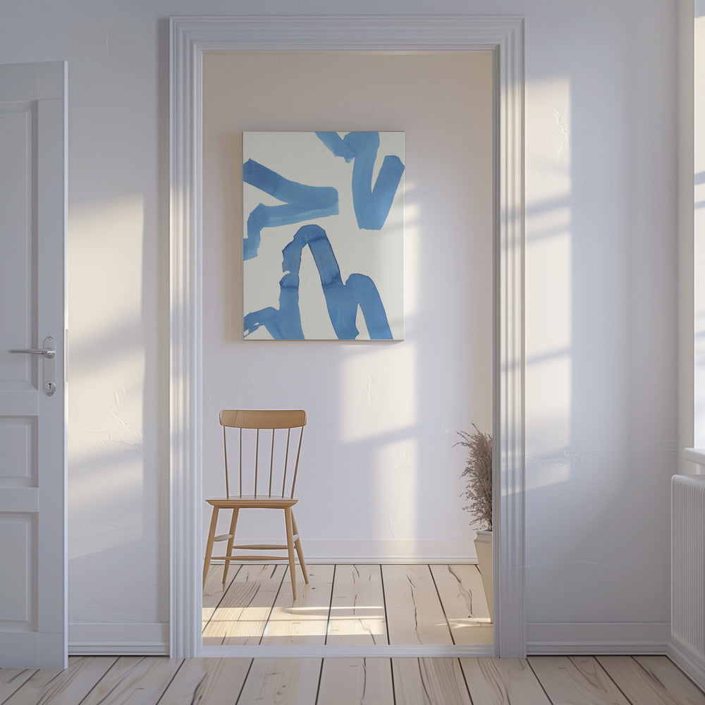 Abstrakter blauer Pinselstrich-Kunstdruck Nr. 1 | Leinwand