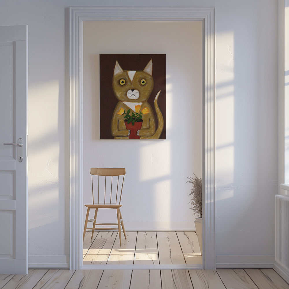 Topfpflanze Katze | Leinwand