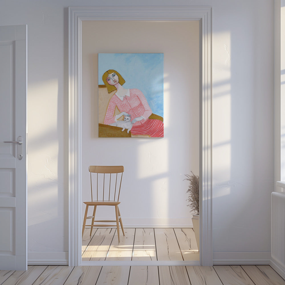 Dame mit weißer Katze | Leinwand