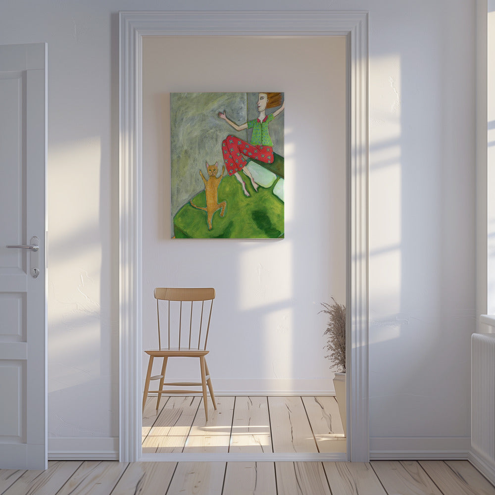 Katzenliebhaber springt fröhlich | Leinwand
