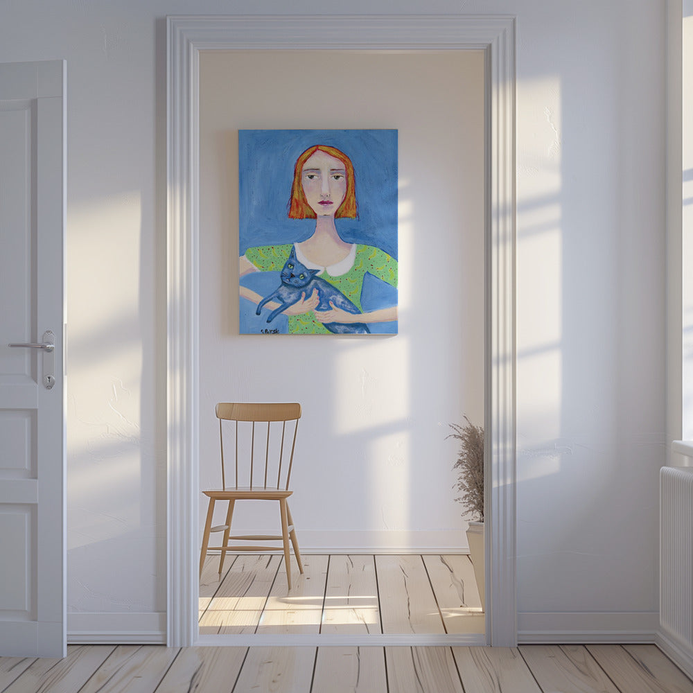 Dame mit der blauen Katze | Leinwand