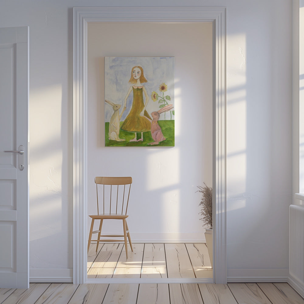 Girl with her rabbits | Canvas