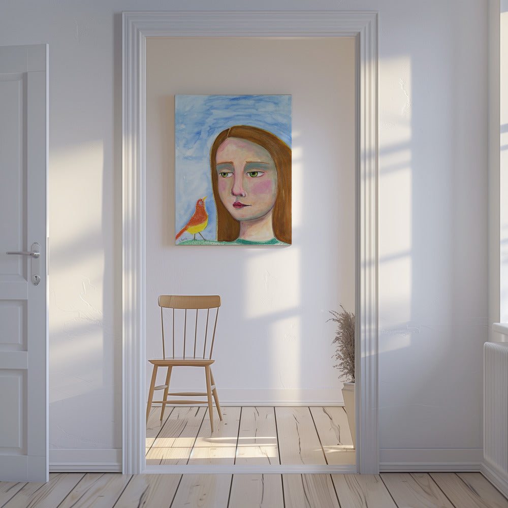 Dame mit kleinem Vogel | Leinwand