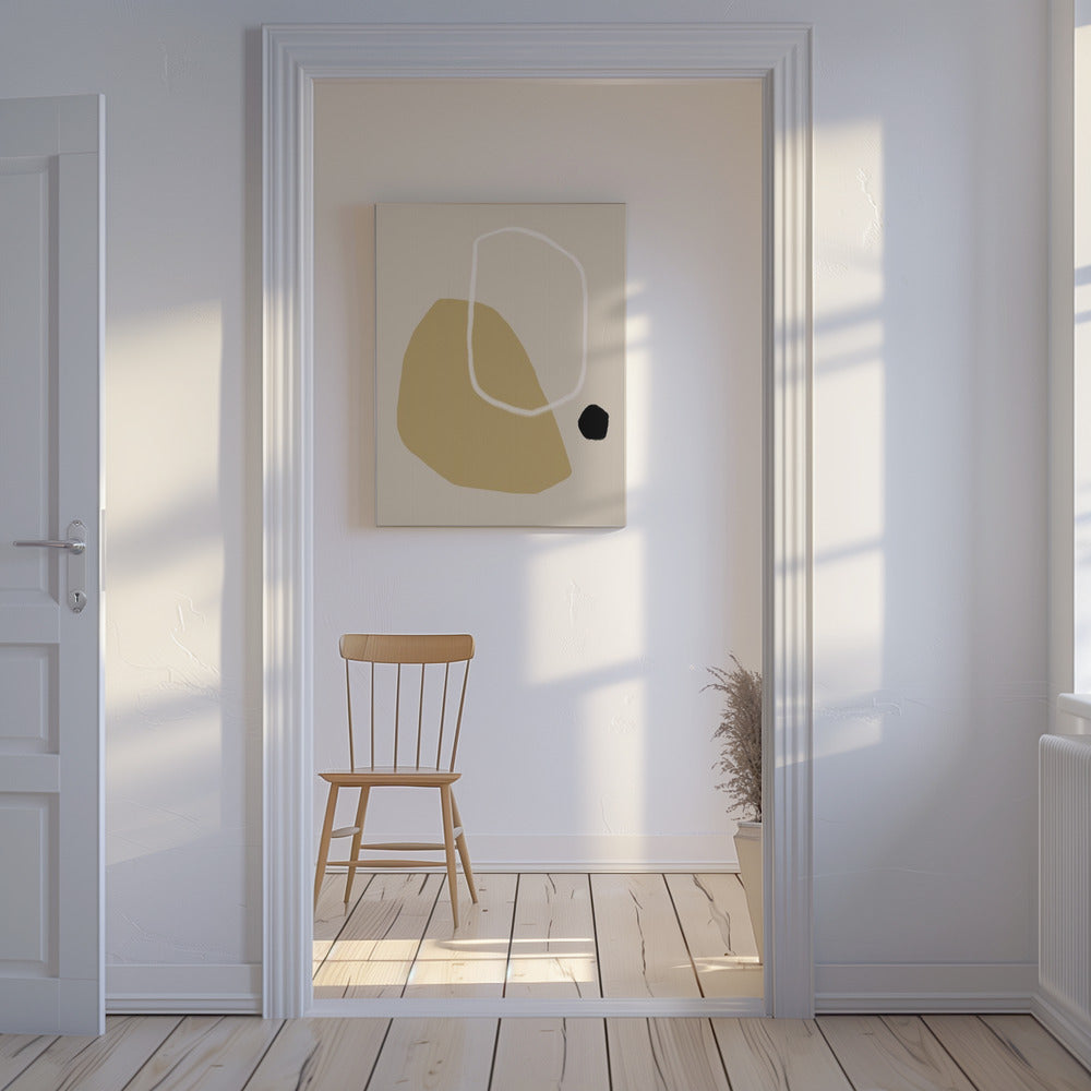 Beige und schwarze geometrische Formen | Leinwand