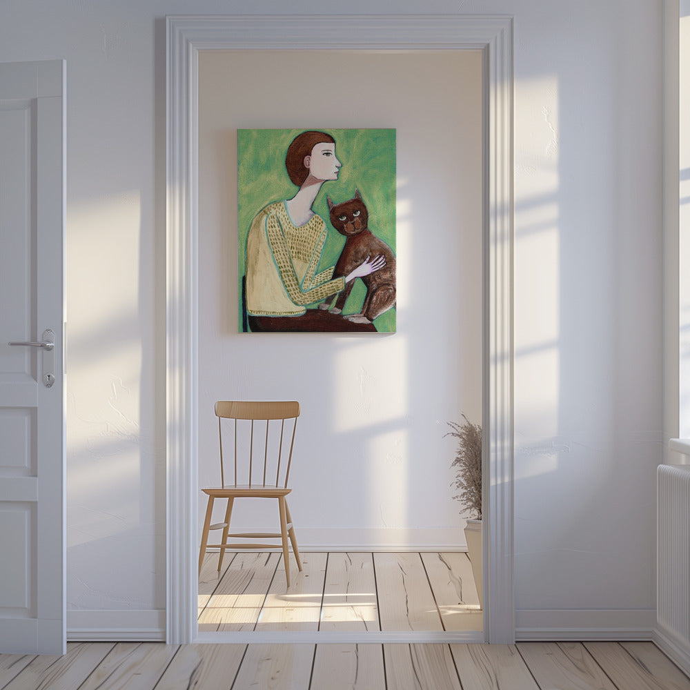 Frau mit Katze | Leinwand
