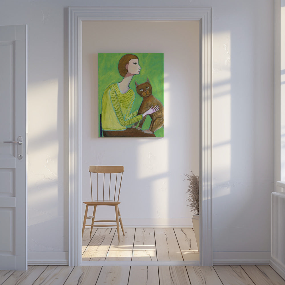 Frau mit Katze | Leinwand