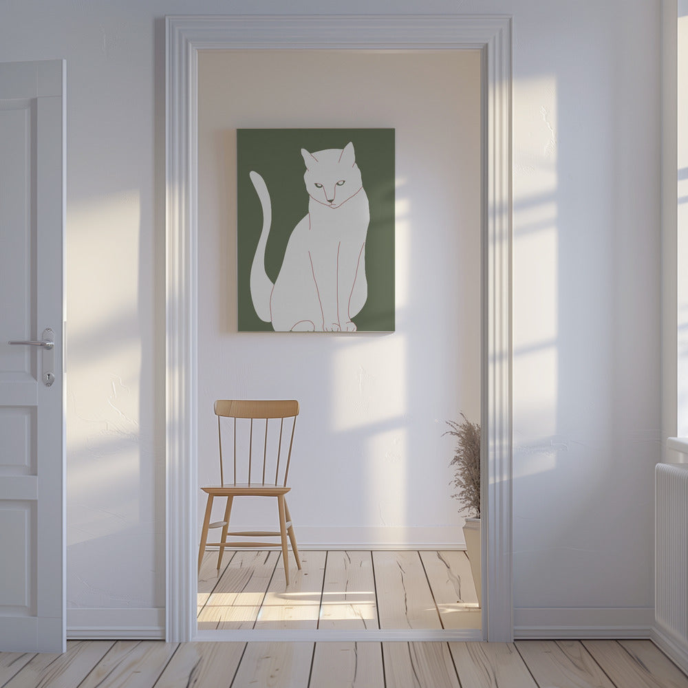 Weiße und grüne Katze | Leinwand