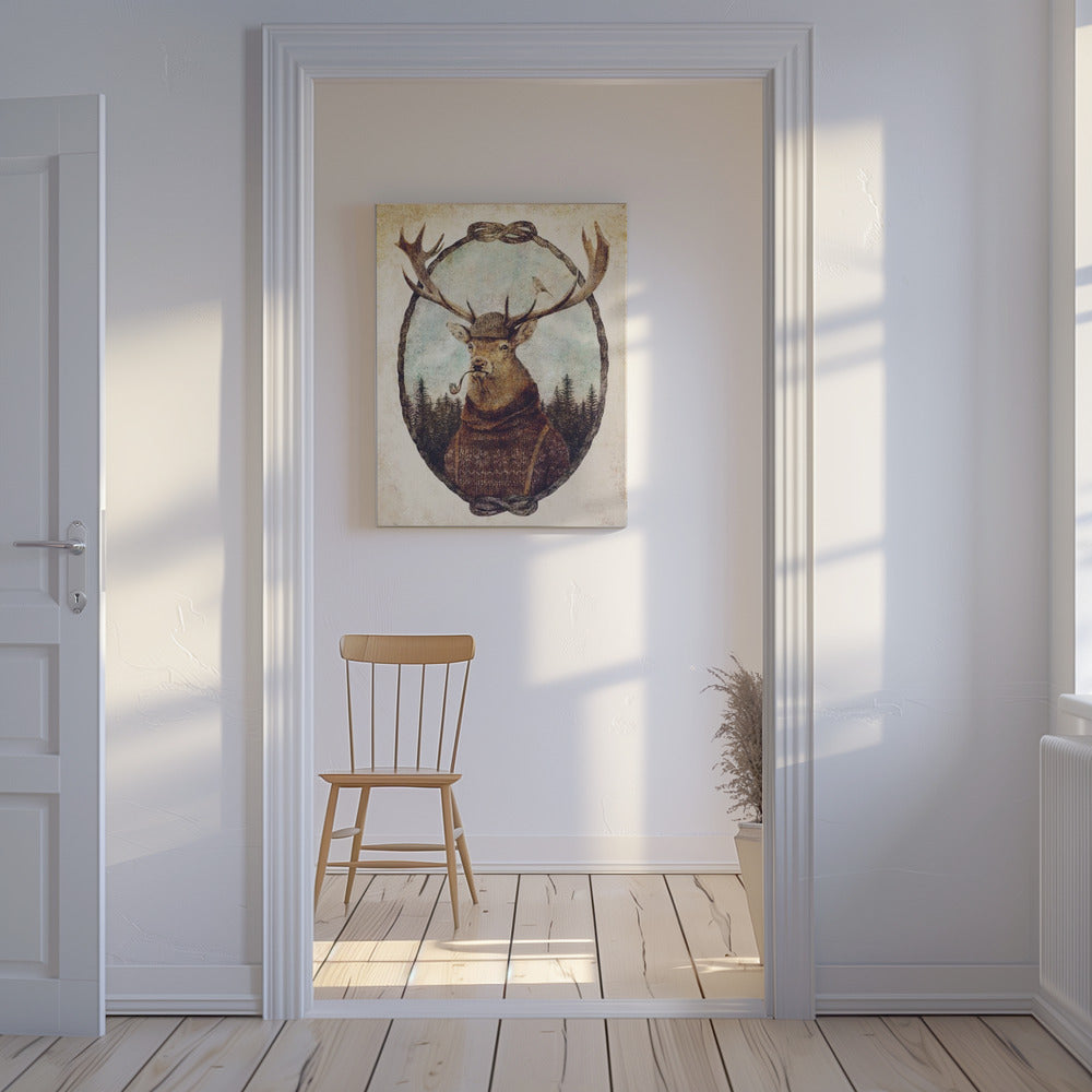 Hirsch in gemütlicher Kleidung | Leinwand