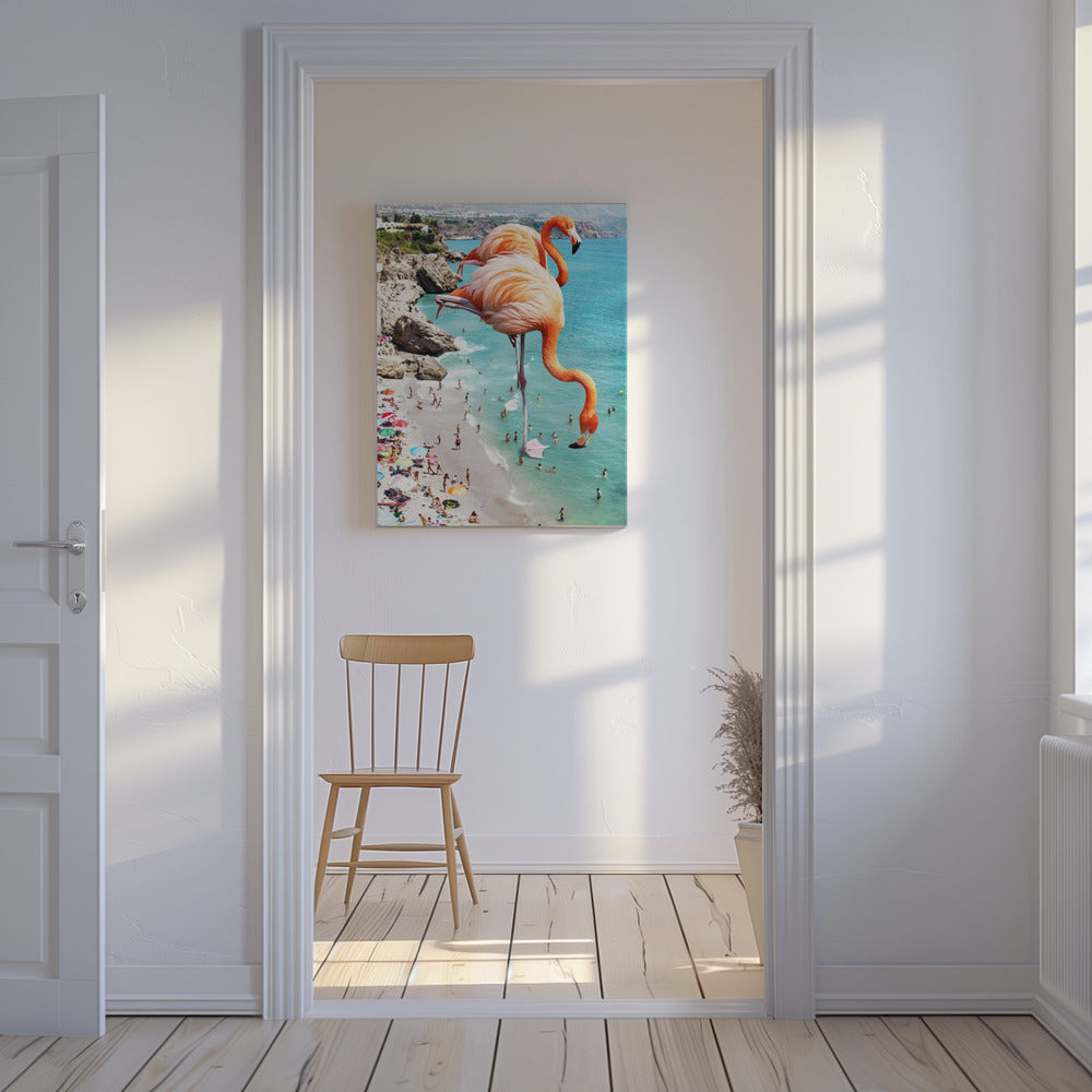 Flamingos am Strand | Leinwand