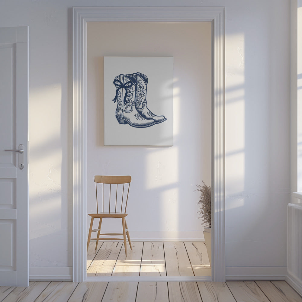 Marineblaue Cowgirlstiefel mit Schleife | Canvas