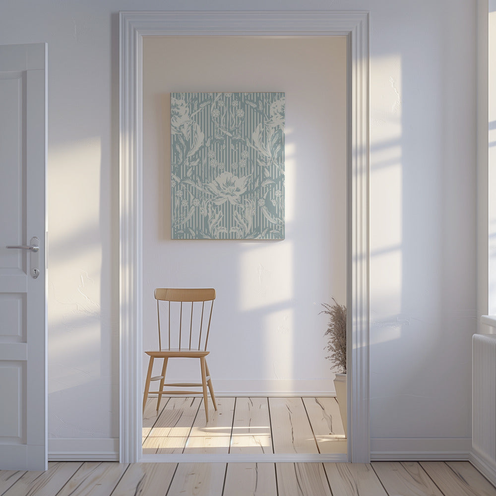 Floral Heritage Morris monochrome Streifen kreideblaues Muster | Leinwand