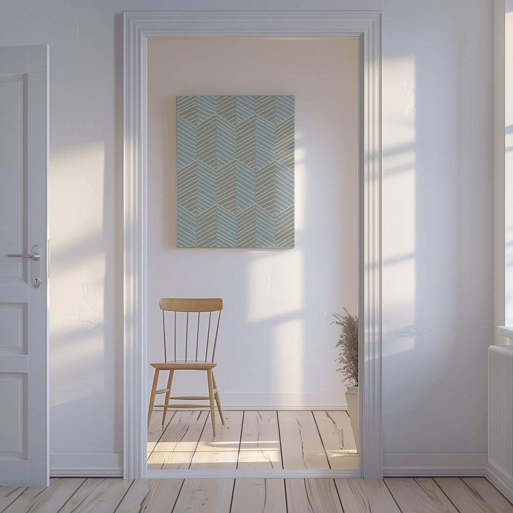 Floral Heritage Fischgrätenmuster grau-blau | Leinwand