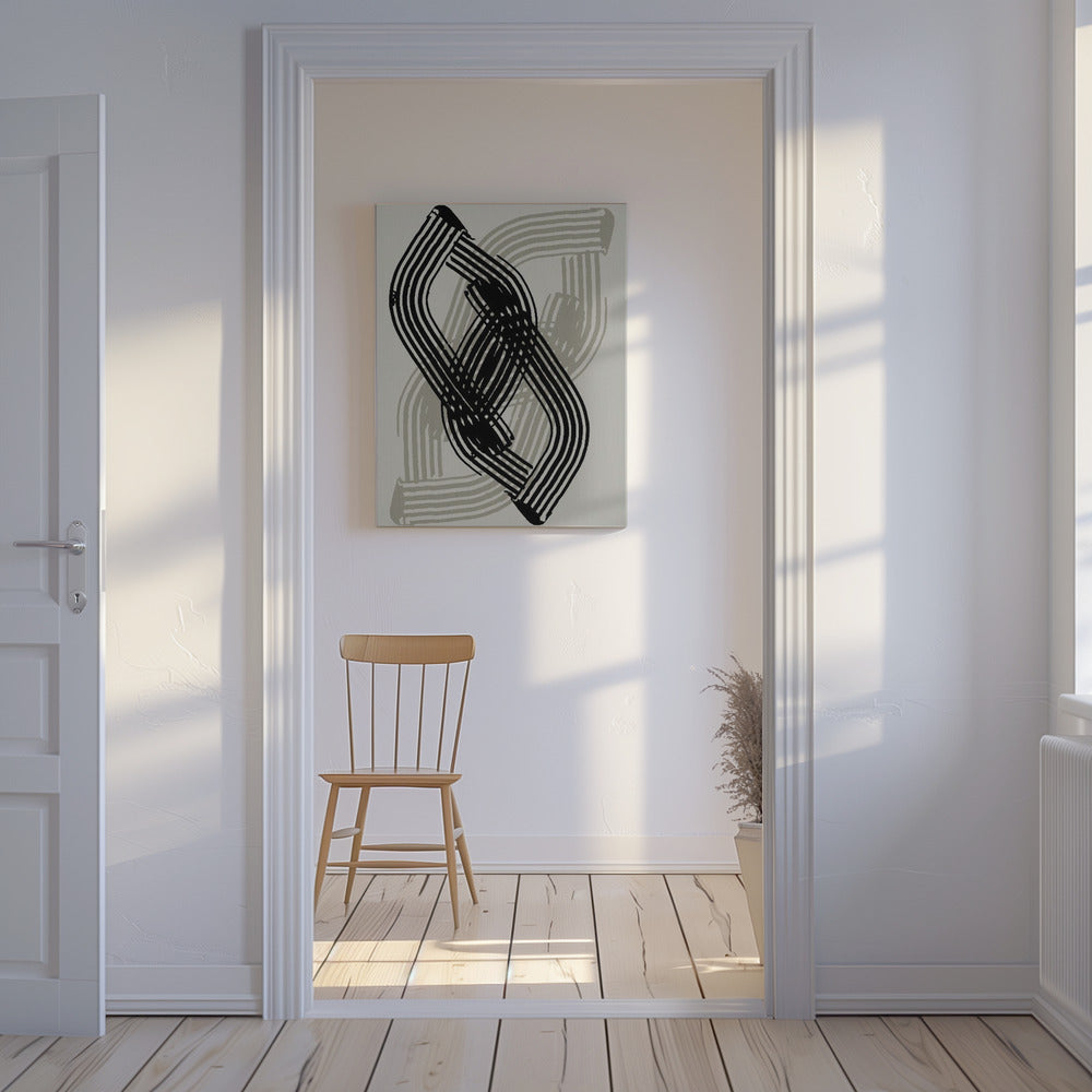 Abstrakte Kurven in Schwarz und Grau | Leinwand