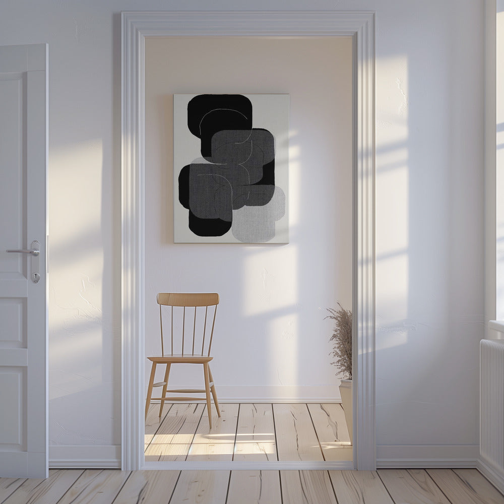 Abstrakte Formen in Schwarz, Grau und Weiß | Leinwand