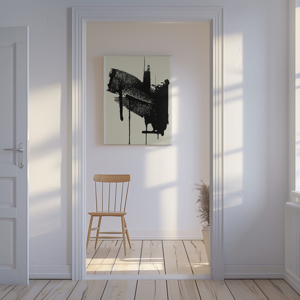 Abstrakte Pinselstriche in Schwarz und Creme | Leinwand