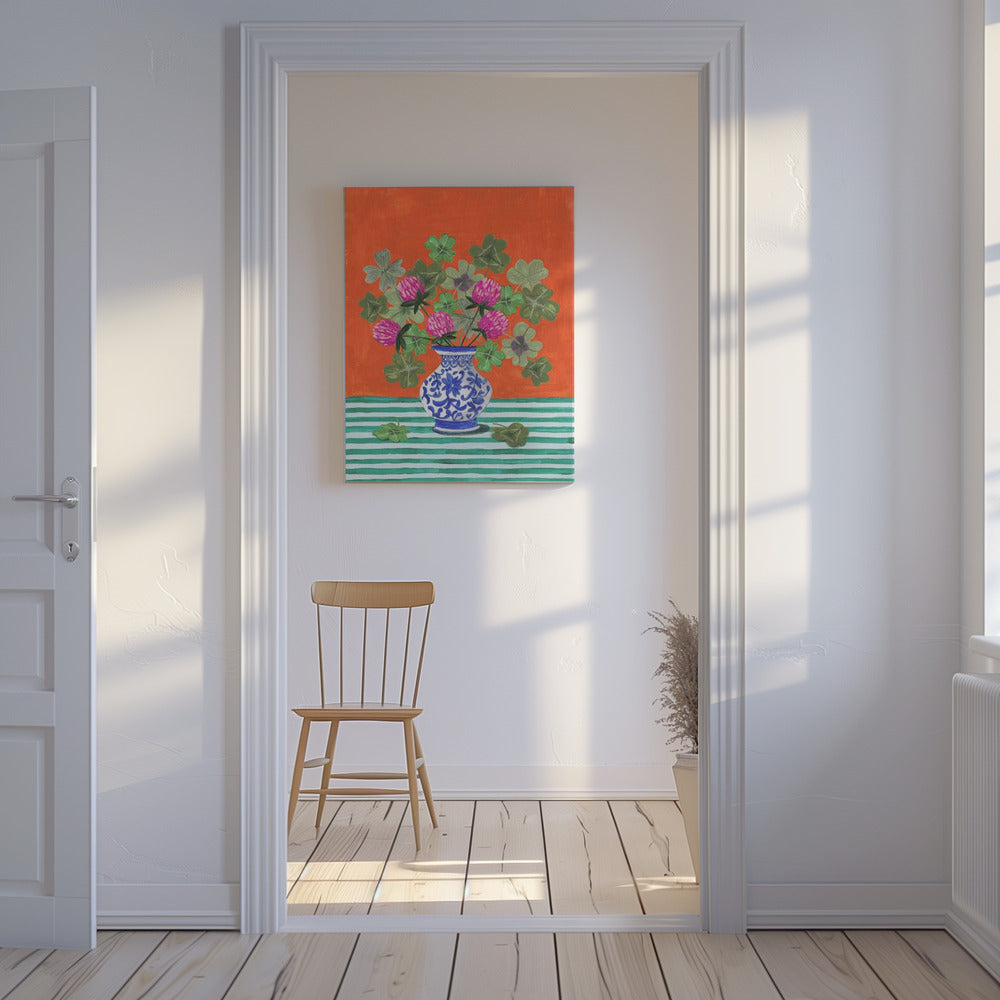 Kleeblätter und rosa Blüten | Leinwand