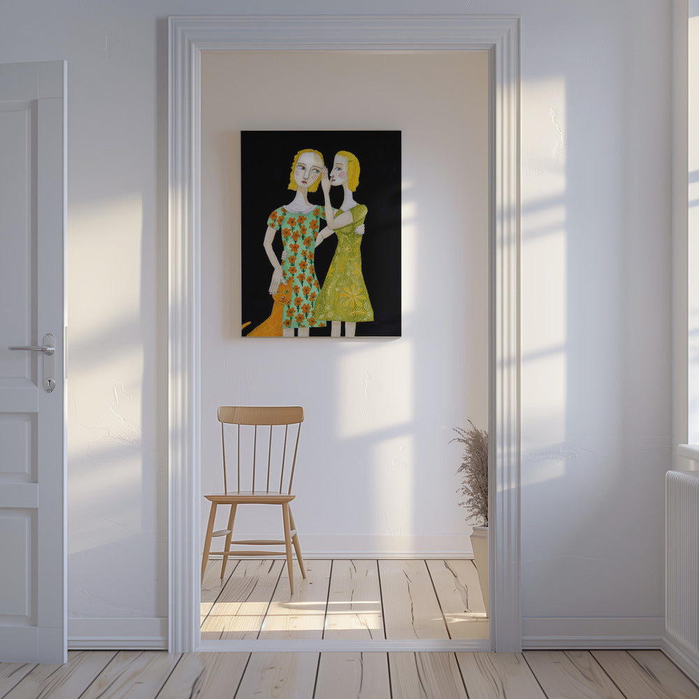 Beste Freunde mit ihrer roten Katze | Leinwand