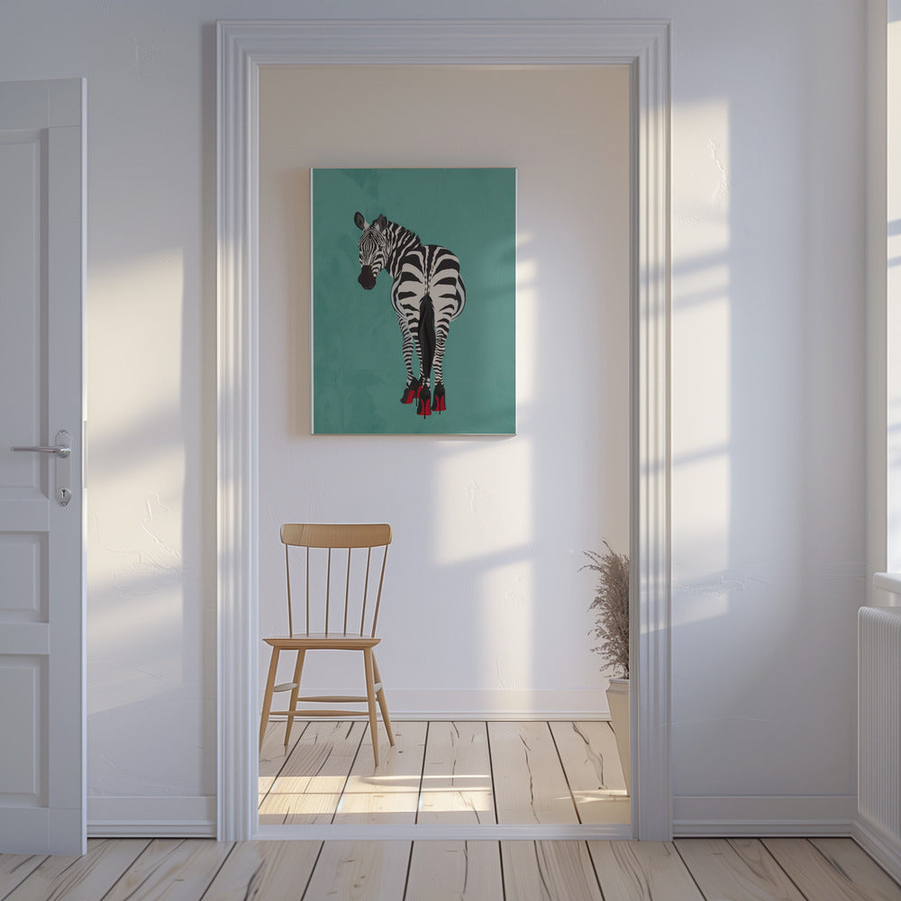 Zebra in High Heels blaugrün | Leinwand