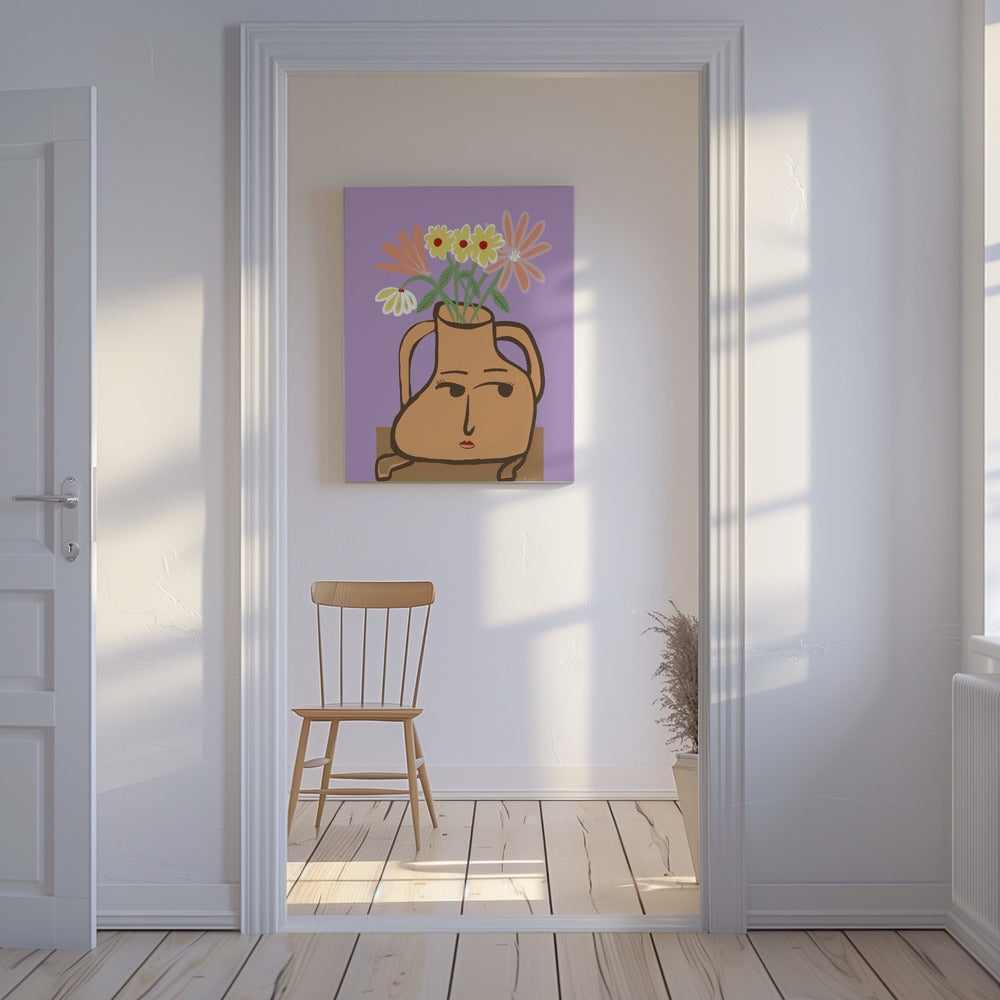 Dame in Vase mit Blumen | Leinwand