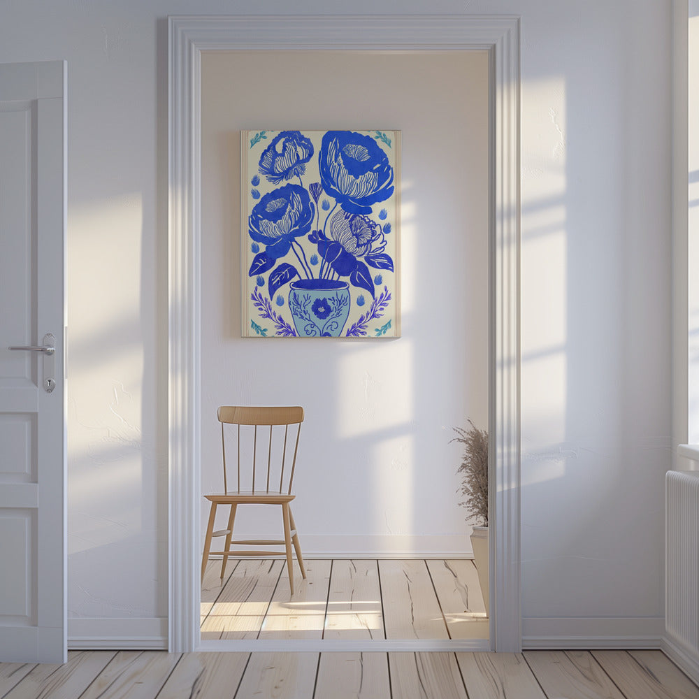 Blaue Blütenvase | Leinwand