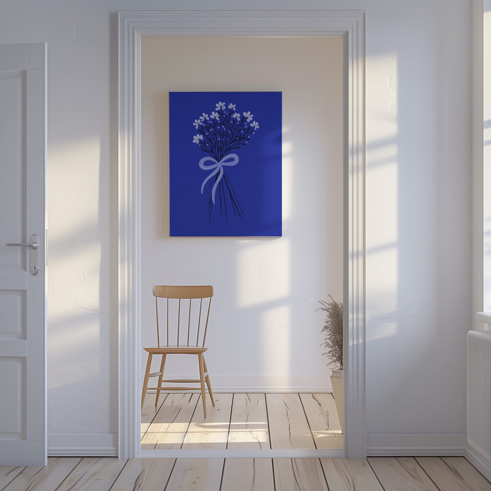 Blumenstrauß mit Schleife - monochrom blau | Leinwand