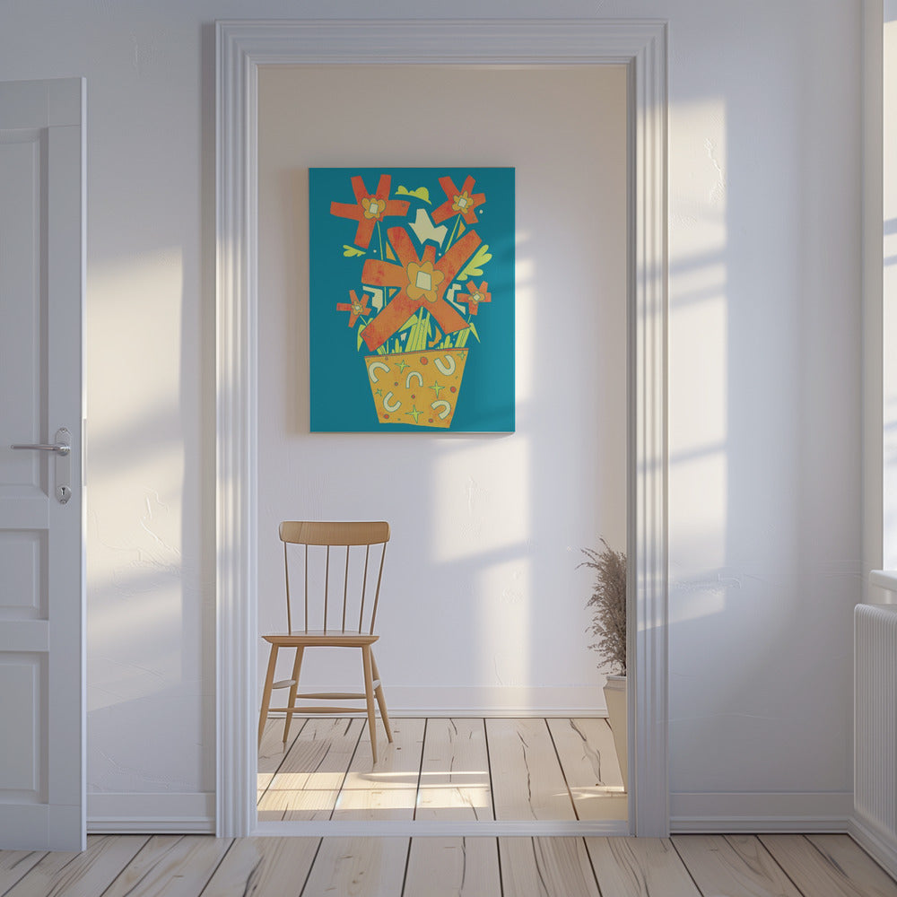Abstrakte Blumen in einem dekorativen Topf | Leinwand