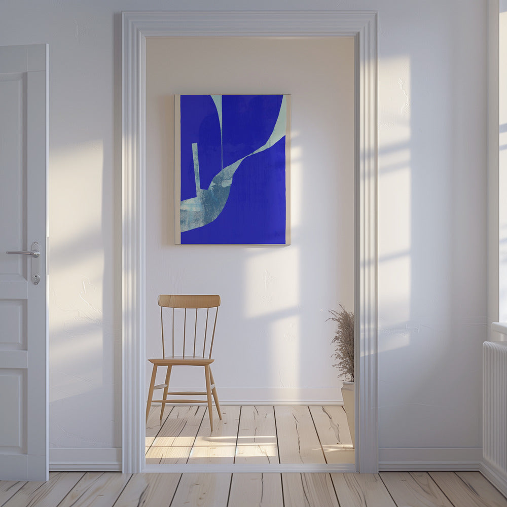 Blauer Hintergrund mit dynamischer weißer Kurve | Leinwand