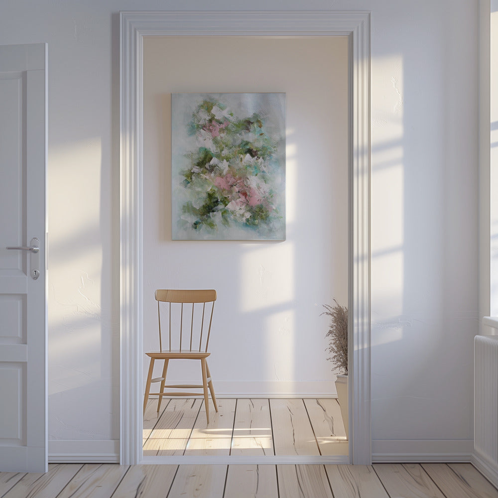 Florale Pinselstriche in Rosa und Grün | Leinwand