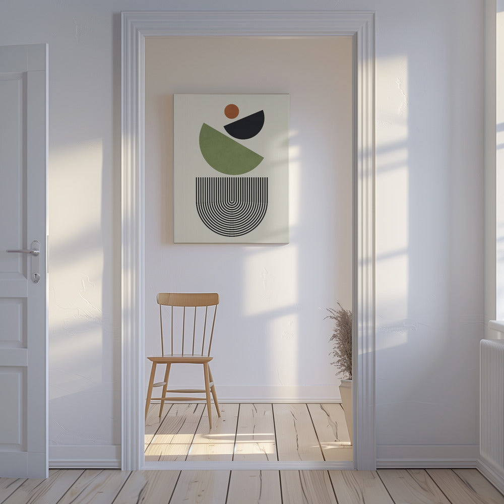 Geometrische Formen in Grün, Schwarz und Orange | Leinwand