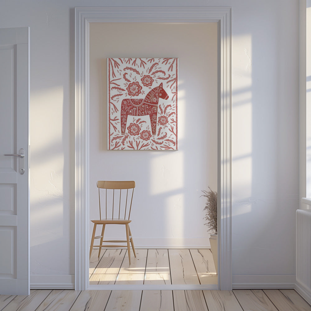 Schwedisches Dalapferd Rot und Weiß | Leinwand