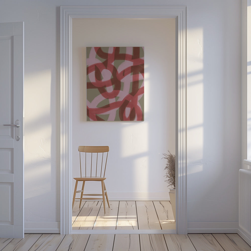 Ineinander verschlungene rote und rosa Schleifen | Leinwand