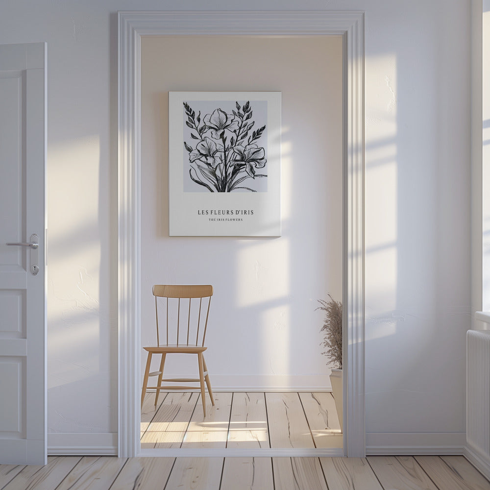 Irisblüten in einer monochromen Illustration | Leinwand