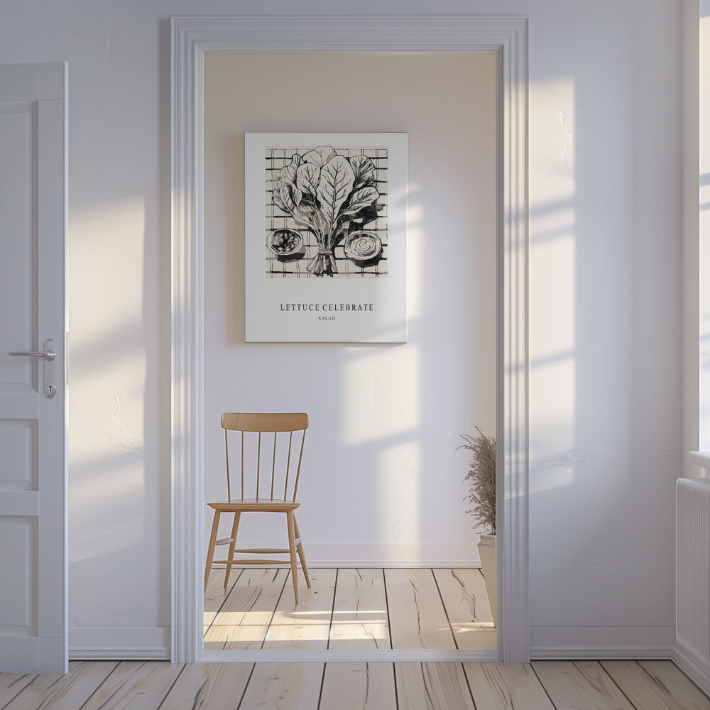 Schwarz-Weiß-Tintenillustration von Salatzutaten | Leinwand