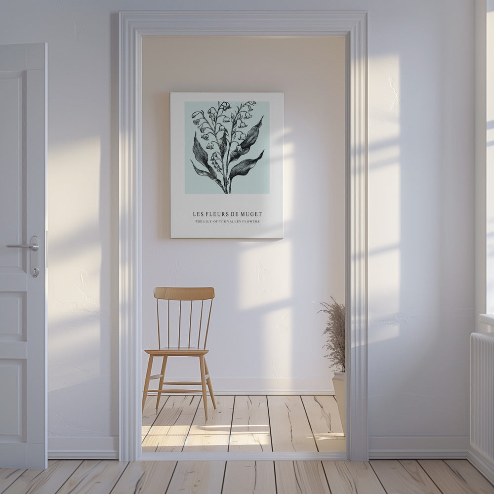 Maiglöckchenblüten in einer monochromen Illustration | Leinwand