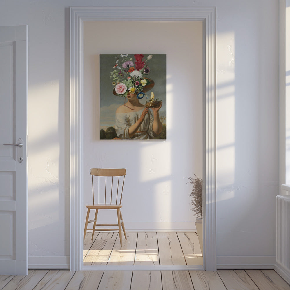 Frau mit großem Blumenhut | Leinwand