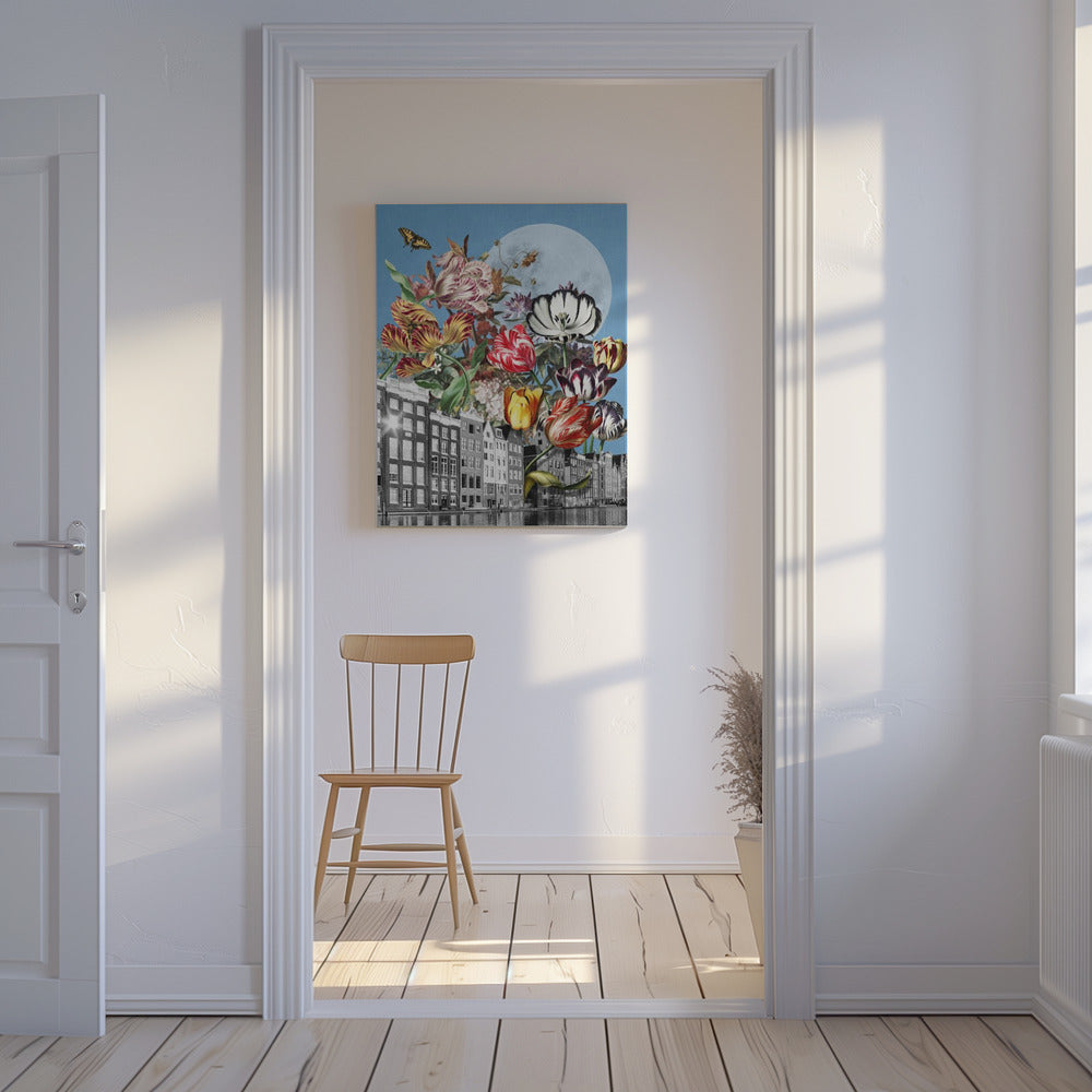 Lebendige Tulpen und komplizierte Schmetterlinge | Leinwand