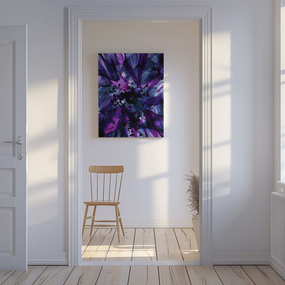 Dynamische lila und schwarze Pinselstriche | Leinwand