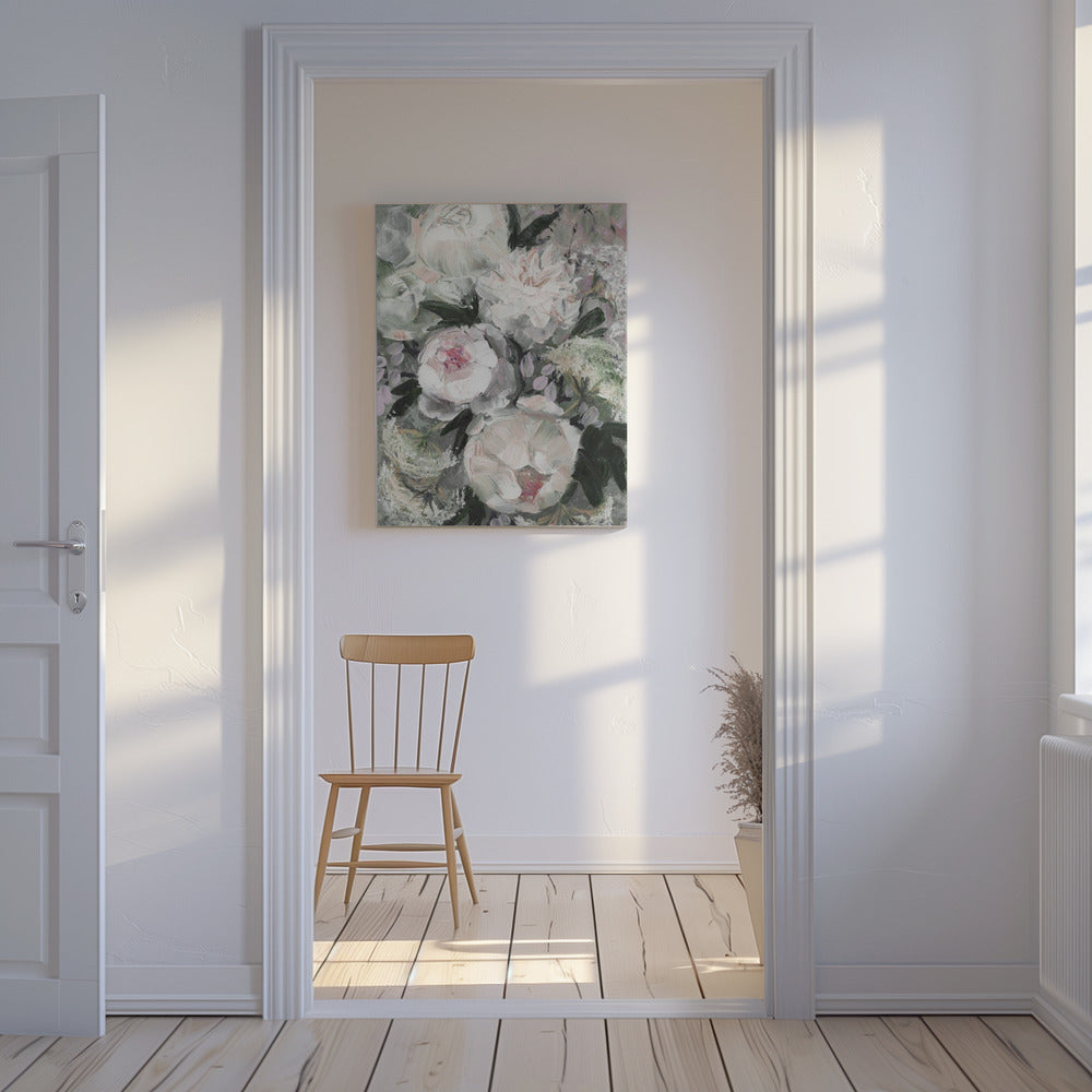 flForal Komposition mit weißen und rosa Blumen | Leinwand