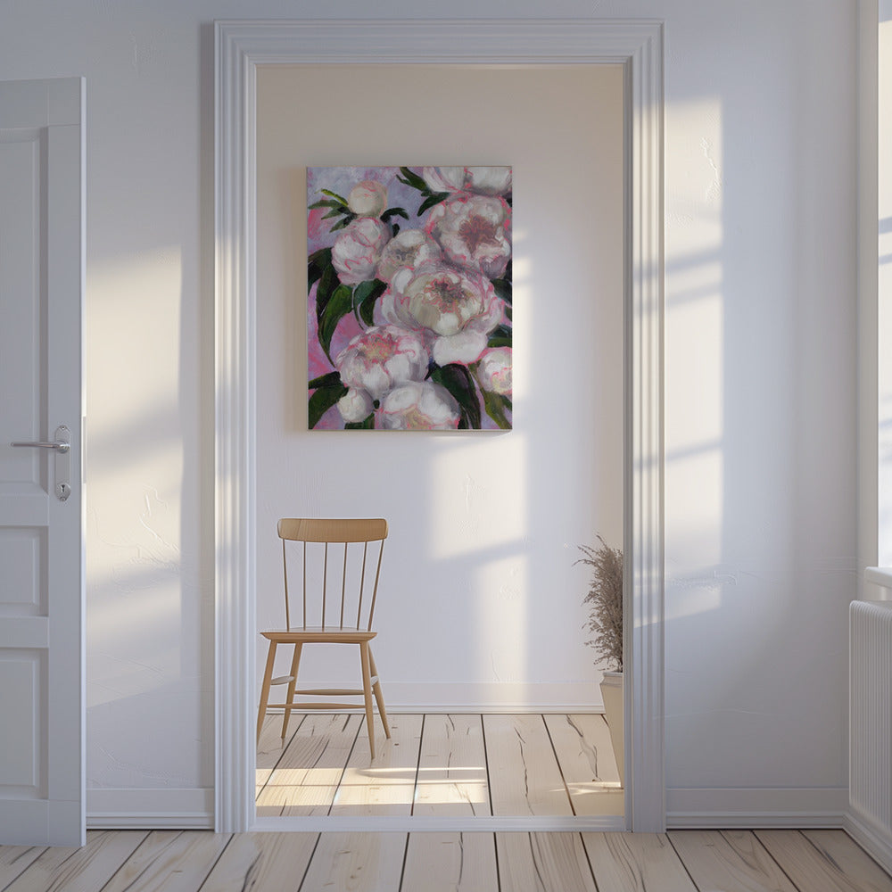 Weiße Pfingstrosen mit rosa Highlights | Leinwand
