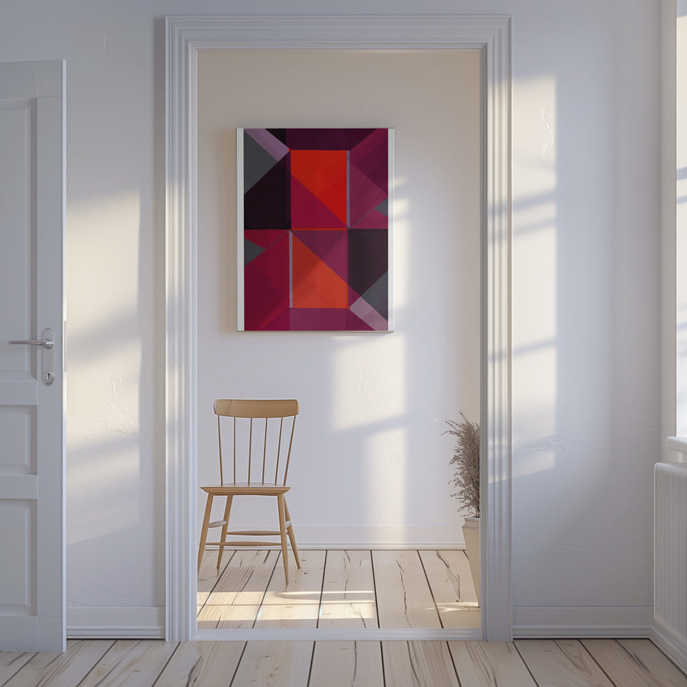 Geometrische Komposition mit kräftigen Rot- und Lilatönen | Leinwand