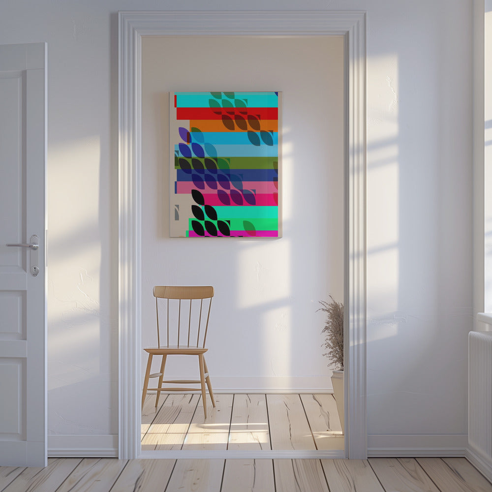 Lebendige geometrische Formen und Blattmuster | Leinwand