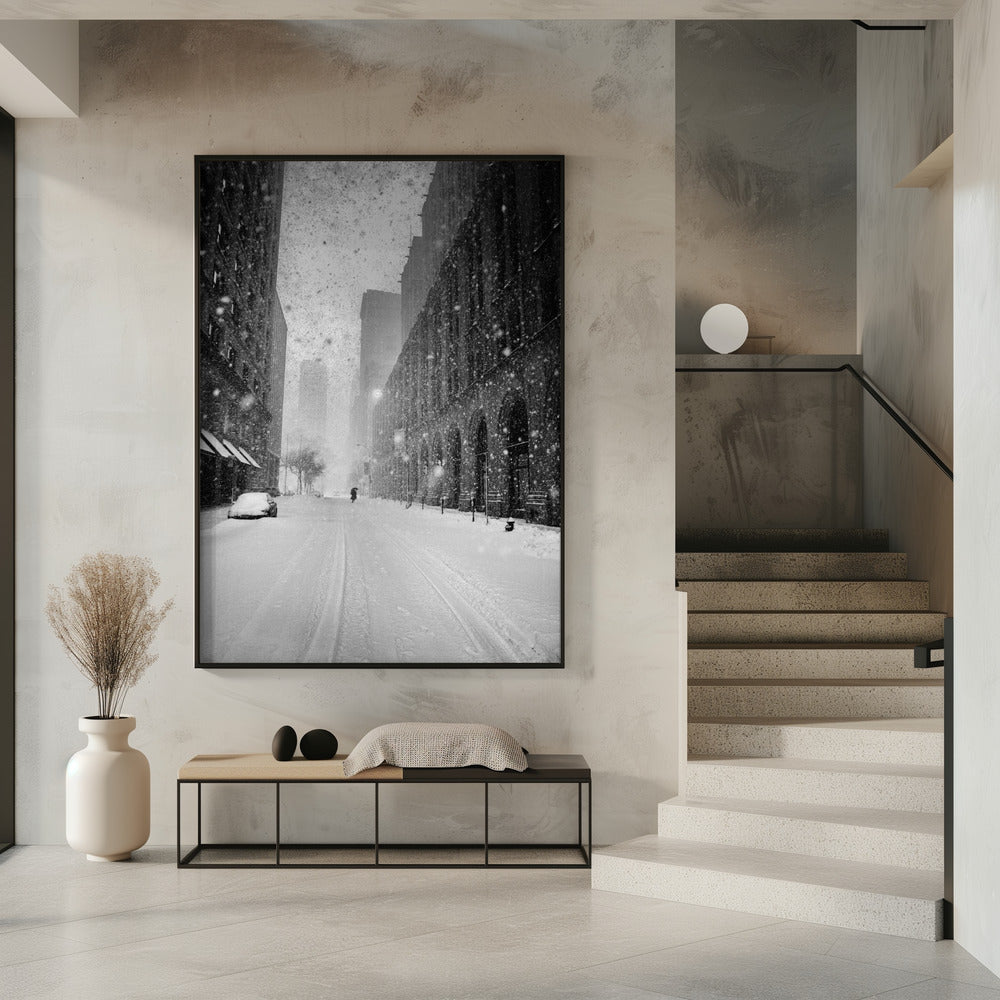 New York Walker im Schneesturm | Poster